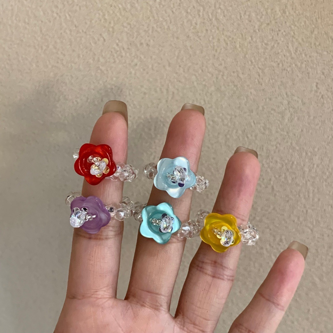 Women's Handmade Floral Button Stretch Ring, Fun Stackable Design